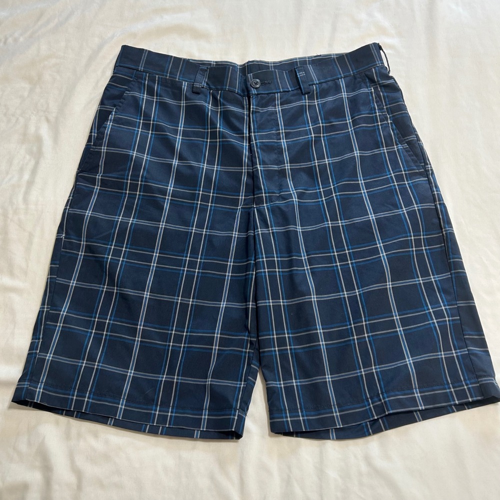 Ben Hogan Performance Mens Navy Blue Plaid Golf Shorts Size 32 Polyester